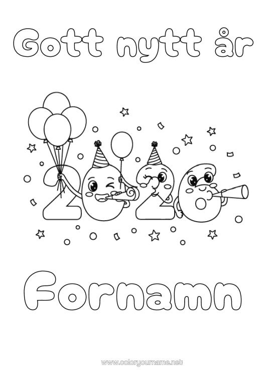 Färgläggningssida att skriva ut Ballonger Gott Nytt År 2026