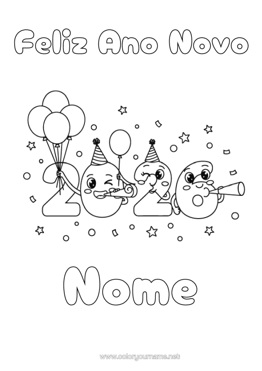 Página de desenho para imprimir Bolas Feliz Ano Novo 2026