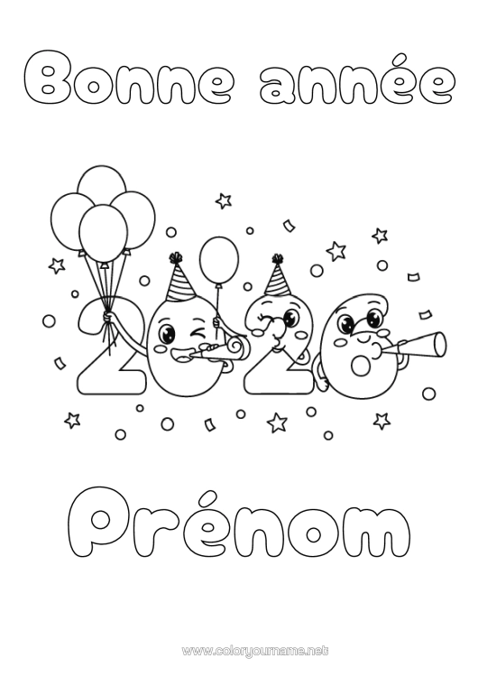 Coloriage à imprimer Ballons Bonne Année 2026