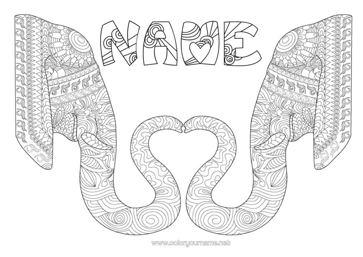 Coloring page to print Heart Elephant I Love You Complex Coloring Pages Zentangle Wild Animals Of Africa