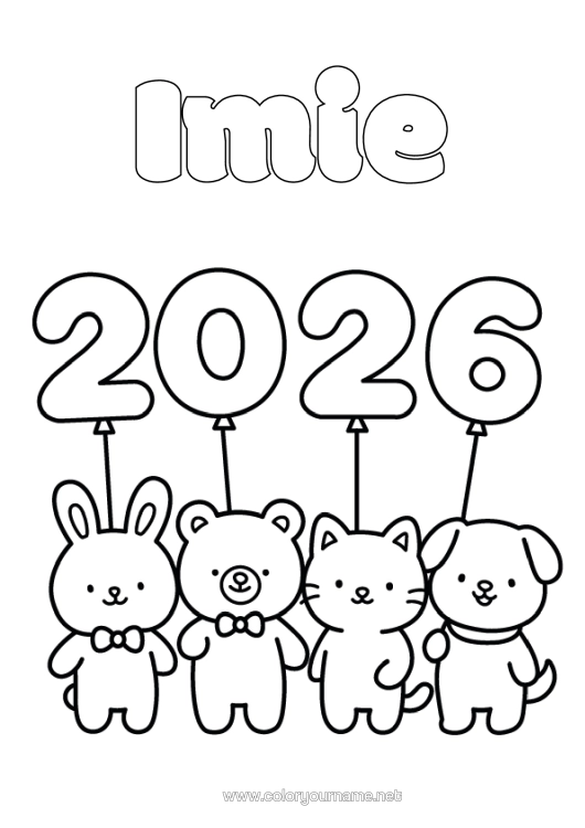 Kolorowanka do wydruku Uroczy Szczęśliwego Nowego Roku! Zwierzę 2026