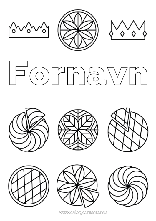 Fargeleggingssiden til utskrift Kronen Epifani. Enkle Fargelegginger Kongens Kake