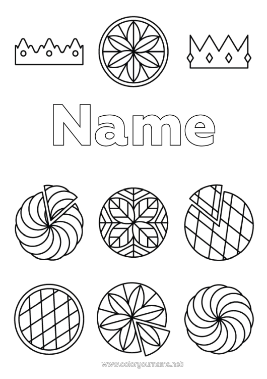 Colouring page to print Crown Epiphany Easy Colouring Pages Kings' Cake
