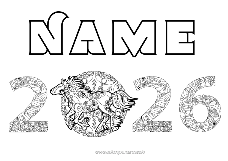 Coloring page to print Horse Zentangle Farm Animals 2026