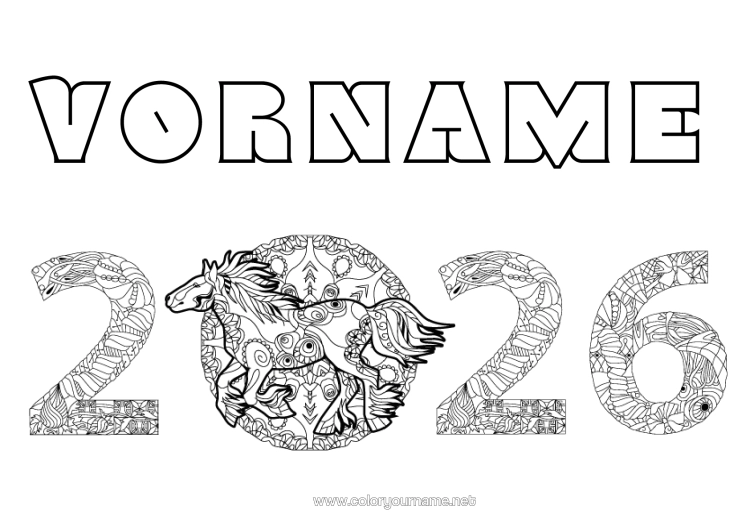 Malvorlage zum Ausdrucken Pferd Zentangle Bauernhoftiere 2026