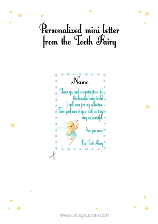 Coloring page to print Milk tooth Tooth Fairy Mail from the Tooth Fairy