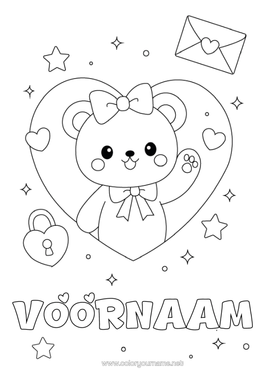 Kleurplaat om af te drukken Hart Kawaii Knuffelbeer Bosdieren