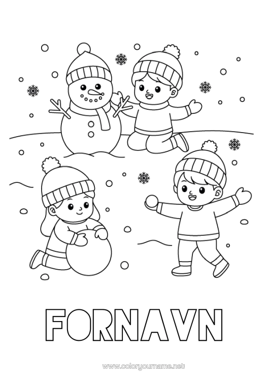 Fargeleggingssiden til utskrift Snø Vinter Snømann Barn Snøfnugg