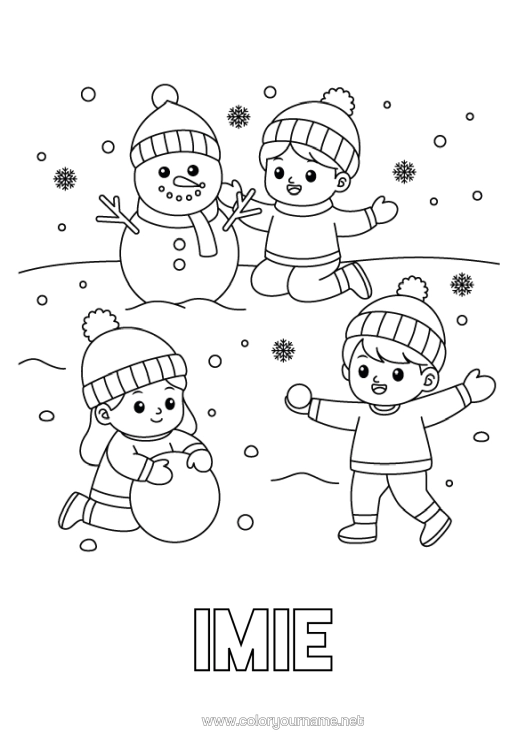 Kolorowanka do wydruku Śnieg Zima Bałwanek Dziecko Płatki Śniegu