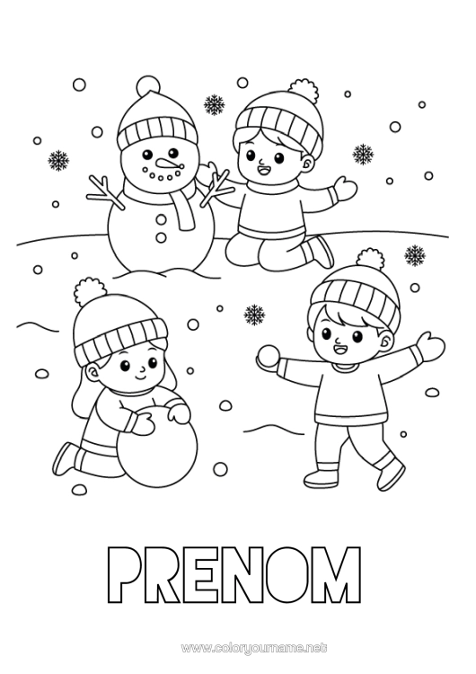 Coloriage à imprimer Neige Hiver Bonhomme De Neige Enfant Flocons De Neige