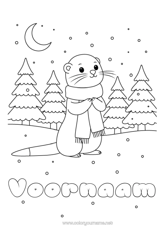 Kleurplaat om af te drukken Sneeuw Winter Zeedieren Sjaal Otter