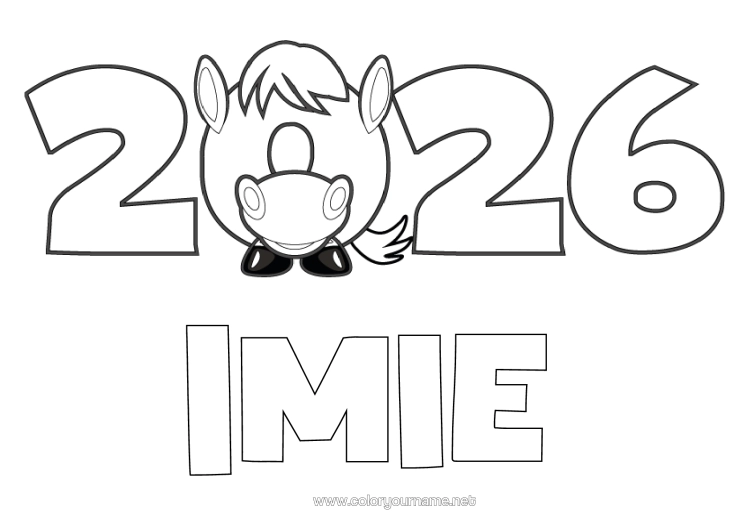 Kolorowanka do wydruku Koń Chiński Nowy Rok Zwierzęta Gospodarskie 2026