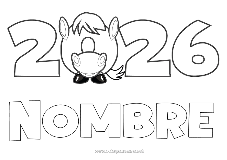 Dibujo para colorear para imprimir Caballo Año Nuevo Chino Animales De Granja 2026