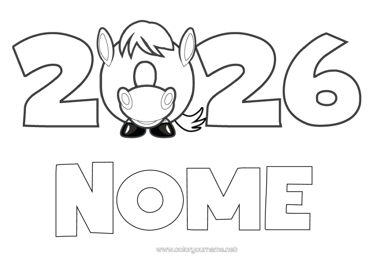 Página de desenho para imprimir Cavalo Ano Novo Chinês Animais De Fazenda 2026