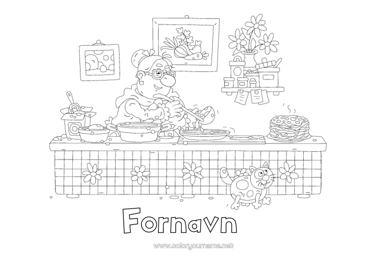 Farvelægningssiden til udskrivning Bedstemor Kyndelmisse Pandekager Køkken