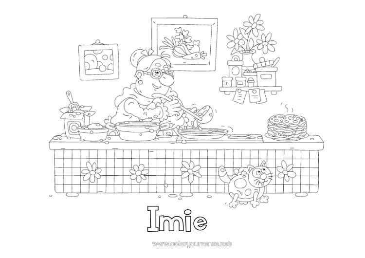 Kolorowanka do wydruku Babcia Święto Naleśników Naleśniki Kuchnia