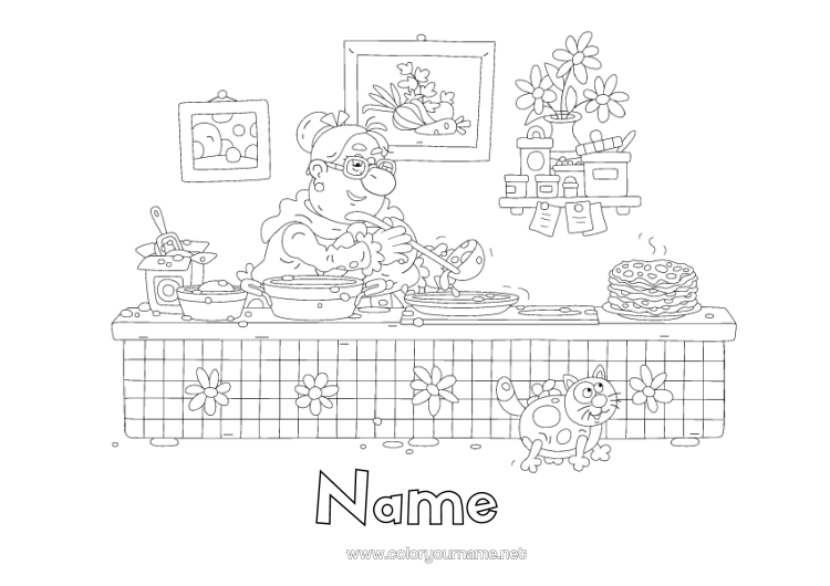 Colouring page to print Grandma Candlemas Pancakes Kitchen