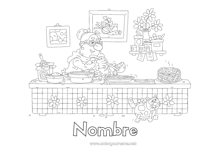 Dibujo para colorear para imprimir Abuela Fiesta De La Candelaria Tortitas Cocina