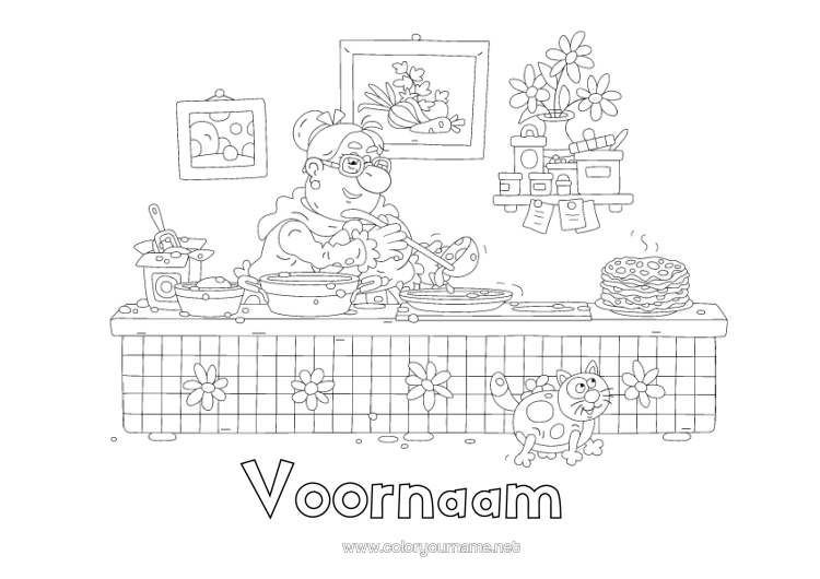 Kleurplaat om af te drukken Oma Candlemas Pannenkoeken Keuken