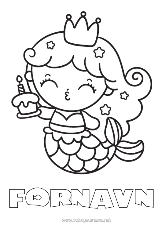 Farvelægningssiden til udskrivning Fødselsdag Krone Sirene Nem Farvelægning Fødselsdagskage