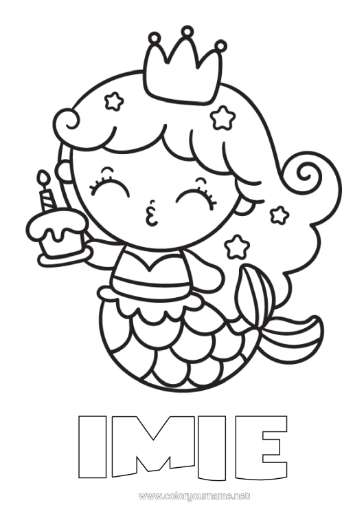 Kolorowanka do wydruku Urodziny Korona Syrena Łatwe Kolorowanki Tort Urodzinowy