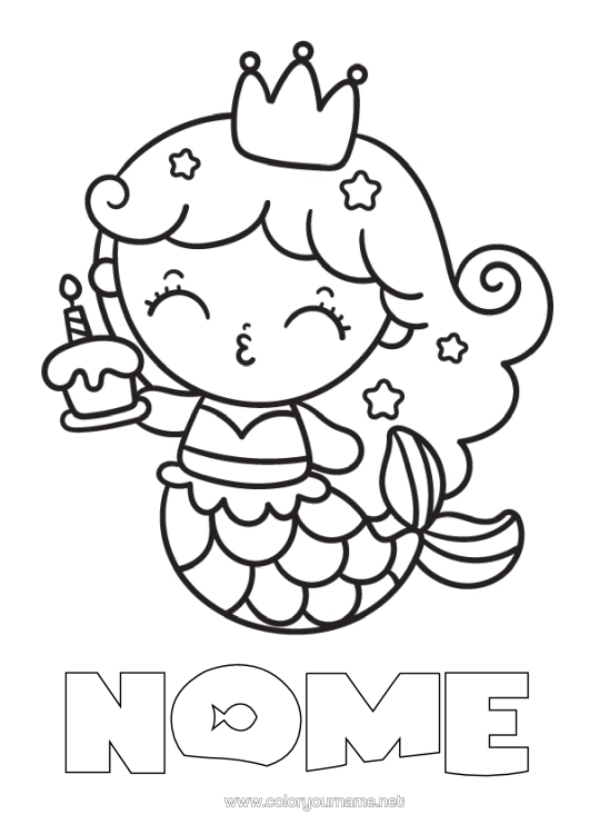 Pagina da colorare da stampare Compleanno Corona Sirena Disegni Da Colorare Facili Torta Di Compleanno