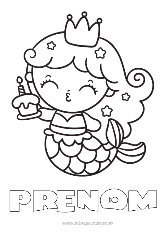 Coloriage à imprimer Anniversaire Couronne Sirène Coloriages Faciles Gâteau D’anniversaire