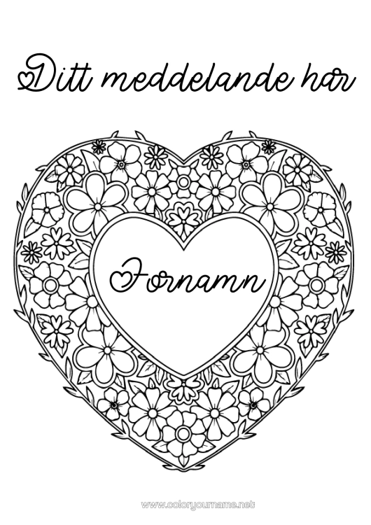 Färgläggningssida att skriva ut Blommor Hjärta Stort Hjärta