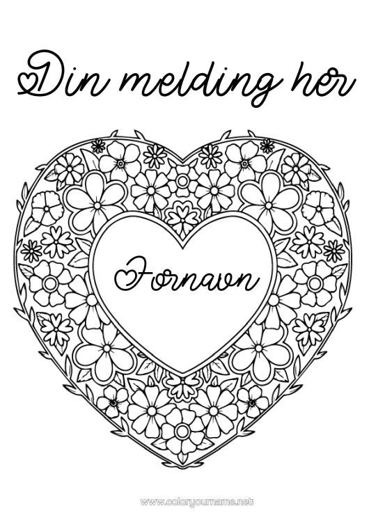 Fargeleggingssiden til utskrift Blomster Hjerte Stort Hjerte