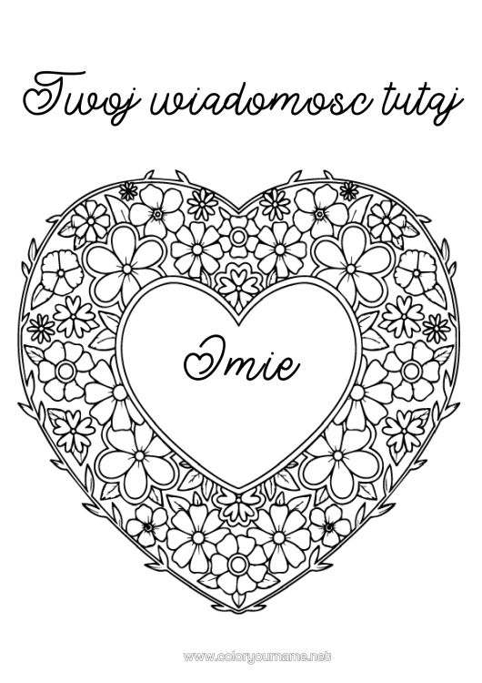 Kolorowanka do wydruku Kwiaty Serce Wielkie Serce