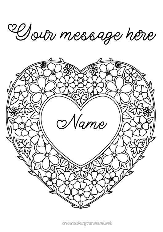 Coloring page to print Flowers Heart Big Heart