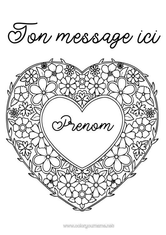 Coloriage à imprimer Fleurs Coeur Grand Coeur
