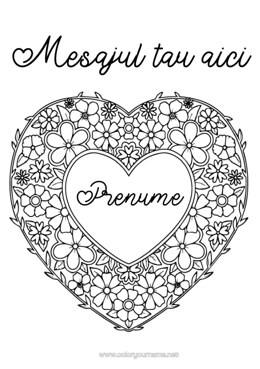 Pagină de colorat de imprimat Flori Inimă Inimă Mare