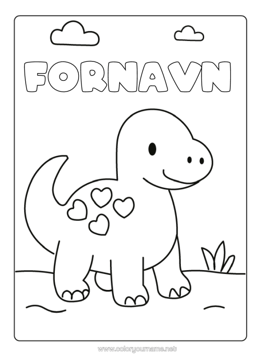 Fargeleggingssiden til utskrift Hjerte Dinosaurer Enkle Fargelegginger