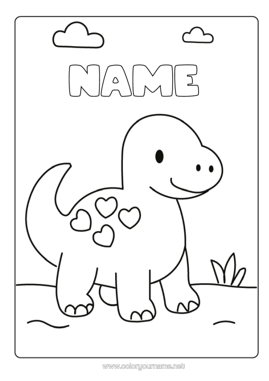 Colouring page to print Heart Dinosaurs Animal Easy Colouring Pages