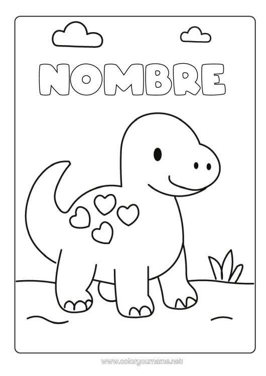 Dibujo para colorear para imprimir Corazón Dinosaurios Dibujos Fáciles Para Colorear
