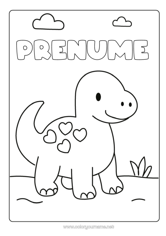 Pagină de colorat de imprimat Inimă Dinozauri Desene De Colorat Ușoare