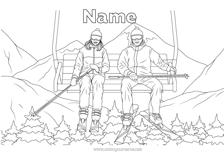 Coloring page to print Snow Ski Winter Sports Mountain Chairlift