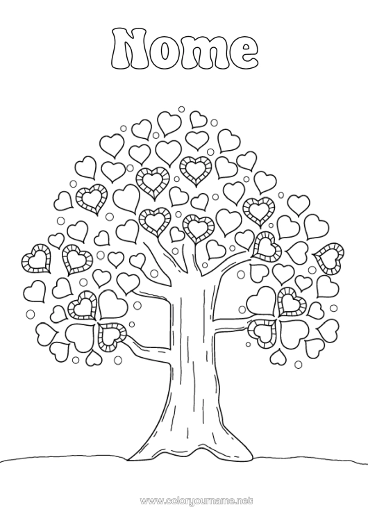Pagina da colorare da stampare Cuore Ti Amo Albero