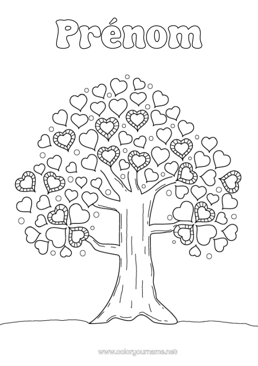 Coloriage à imprimer Coeur Je T'aime Arbre