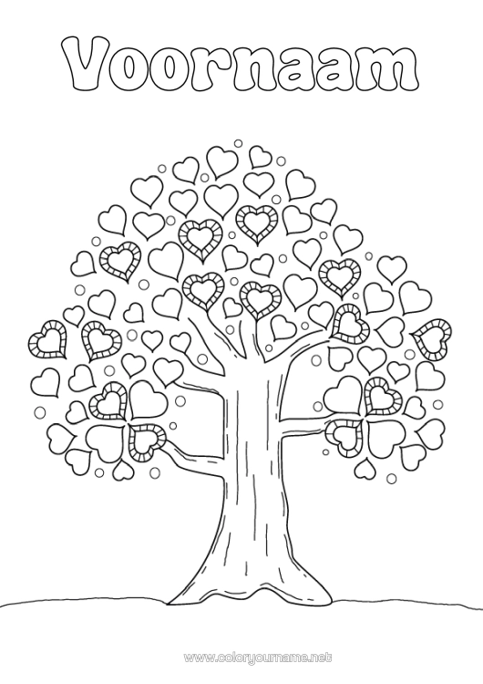 Kleurplaat om af te drukken Hart Ik Hou Van Jou Boom