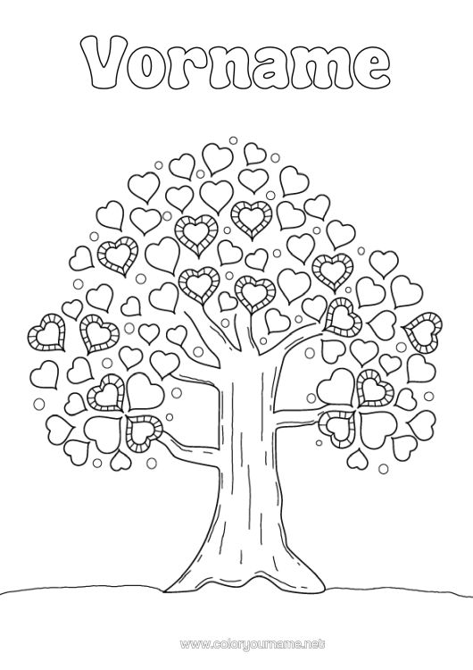 Malvorlage zum Ausdrucken Herz Ich Liebe Dich Baum
