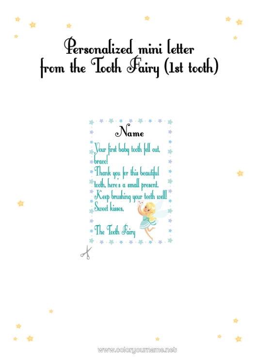 Coloring page to print Milk tooth Tooth Fairy Mail from the Tooth Fairy