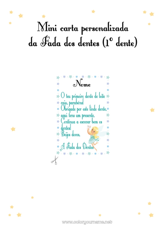 Página de desenho para imprimir Dente de leite Fada do dente Carta do Dente de Leite