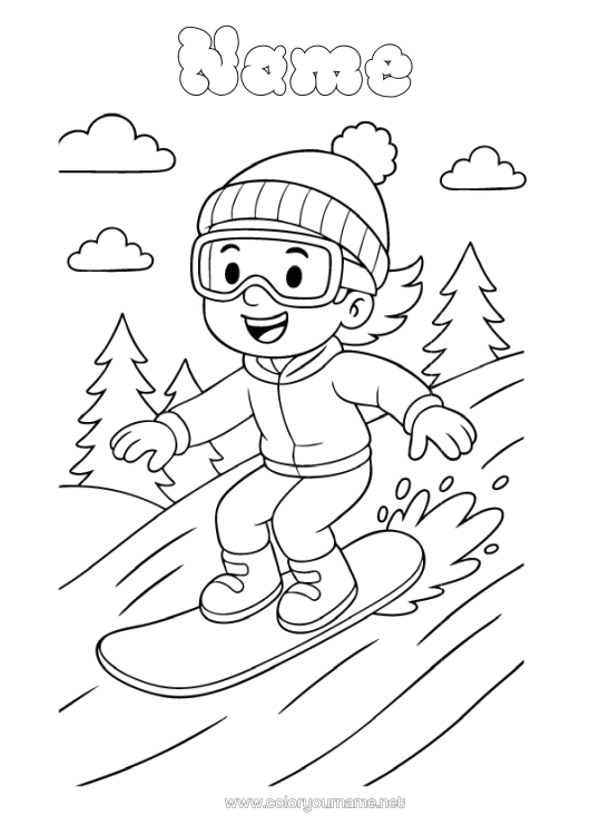 Coloring page to print Winter Winter Sports Snowboarding Mountain Winter Hat