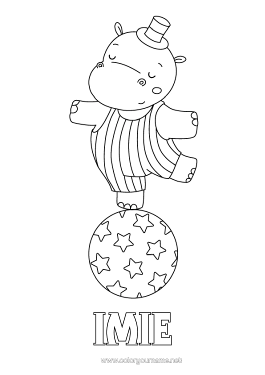 Kolorowanka do wydruku Balony Hipopotam Dzikie Zwierzęta Afryki Cyrk