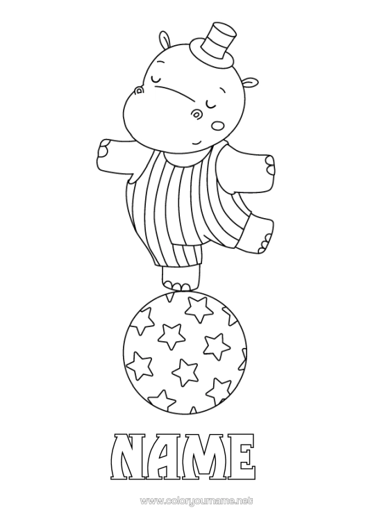 Colouring page to print Sport Balloons Hippopotamus Animal Wild Animals Of Africa Circus
