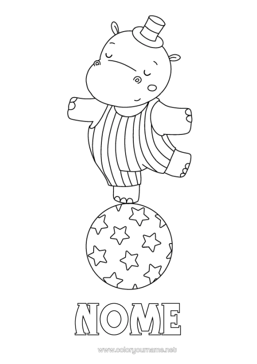 Página de desenho para imprimir Bolas Hipopótamo Animais Selvagens Da África Circo