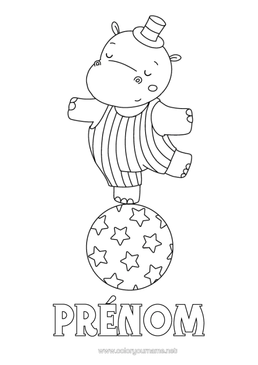 Coloriage à imprimer Ballons Hippo Animaux Sauvages D'afrique Cirque