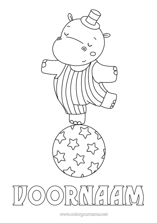 Kleurplaat om af te drukken Ballonnen Hippo Wilde Dieren Van Afrika Circus